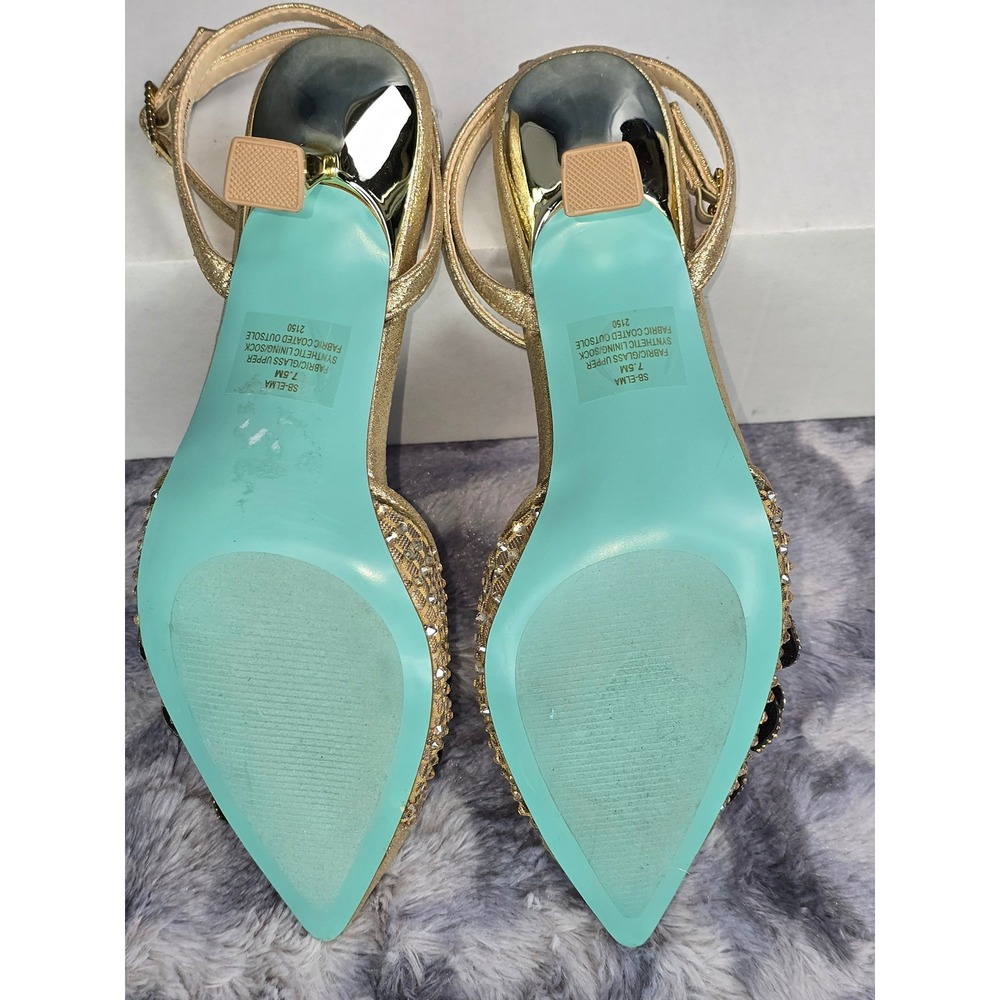 New Betsey Johnson Elma Pumps Gold Rhinestone Floral Mesh Heels Womens 7.5 - Picture 6 of 7
